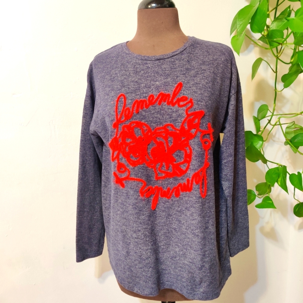 Zara Floral Remember to Remember Knit Crewneck sweater L